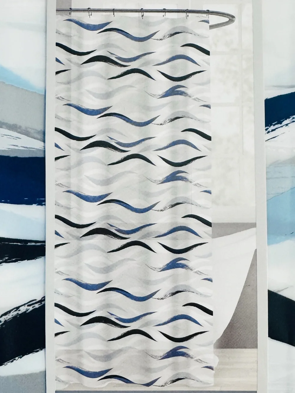 Comfort Bay Peva Shower Curtain Brushstroke Waves Printed 70x72 NWT